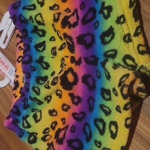 Rainbow Leopard Print Fuzzy Shorts
